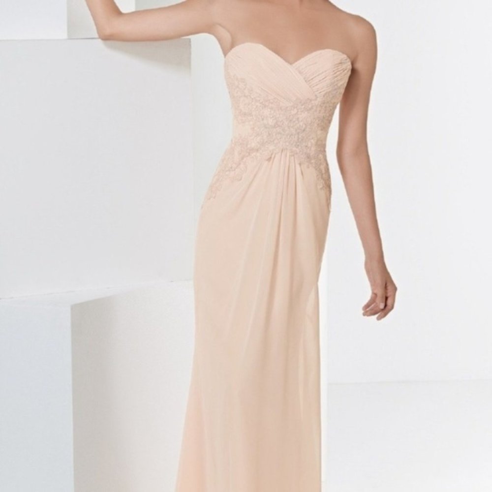 ELEGANT ICE PINK CHIFFON & LACE STRAPLESS GOWN 12